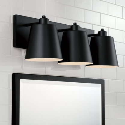 Capital 3-Light Modern Metal Vanity in Matte Black with White Interior