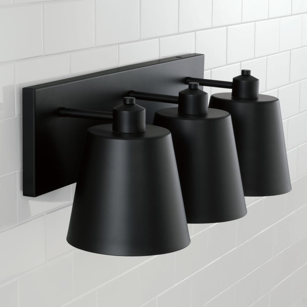 Capital 3-Light Modern Metal Vanity in Matte Black with White Interior