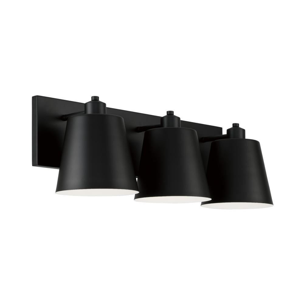 Capital 3-Light Modern Metal Vanity in Matte Black with White Interior