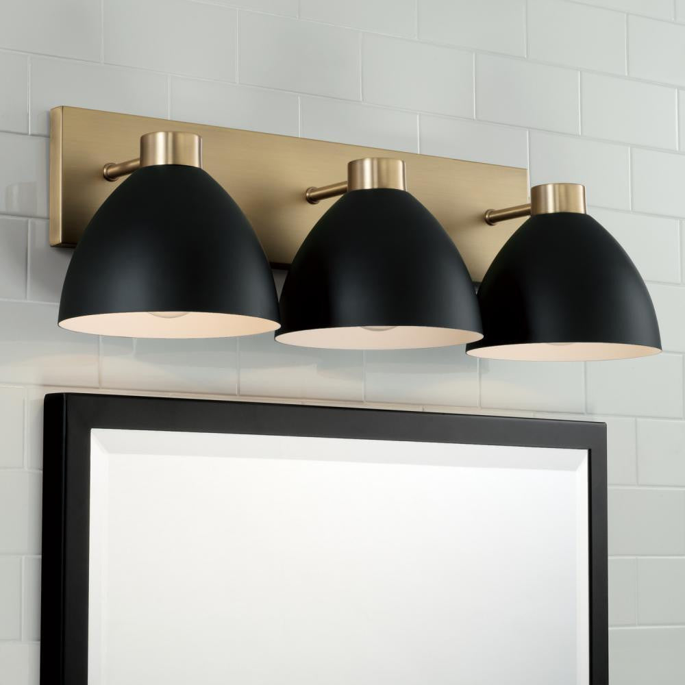 Capital 3-Light Vanity in Aged Brass and Black