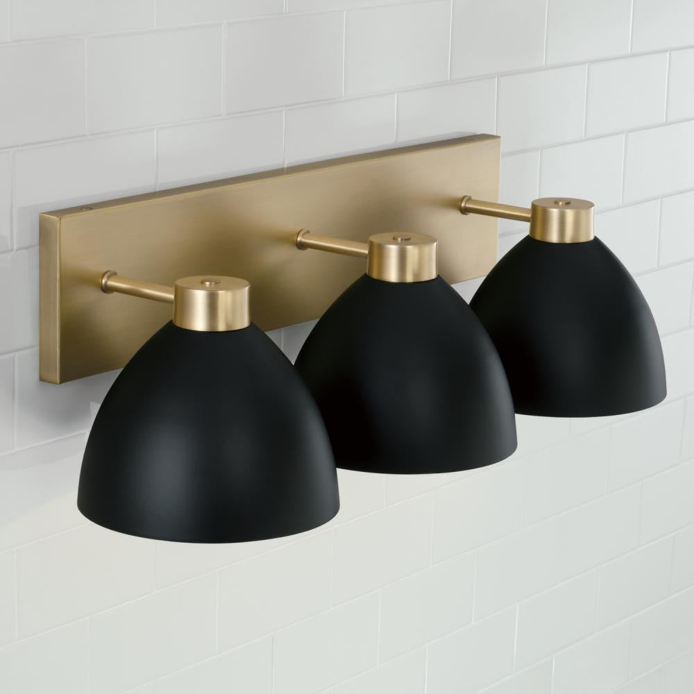 Capital 3-Light Vanity in Aged Brass and Black