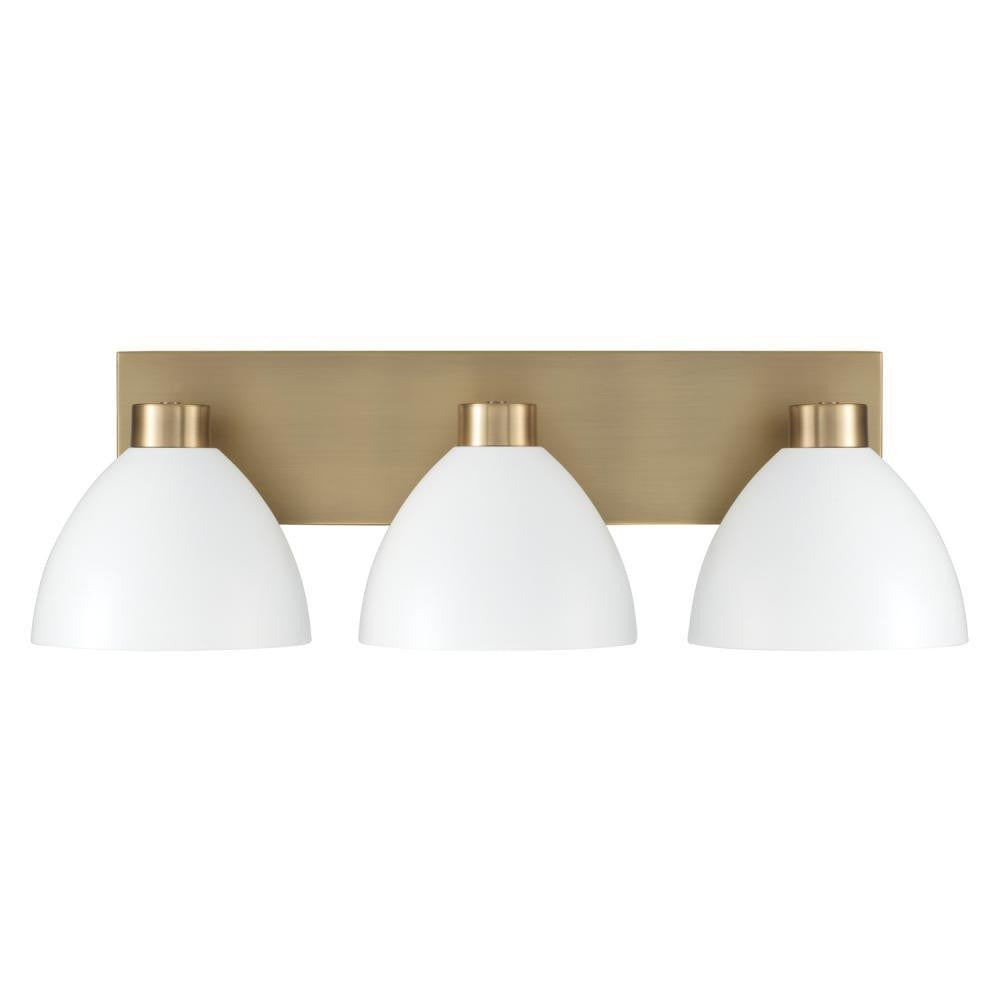 Capital 3-Light Vanity in Aged Brass and White