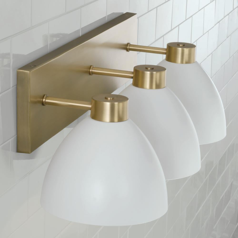 Capital 3-Light Vanity in Aged Brass and White