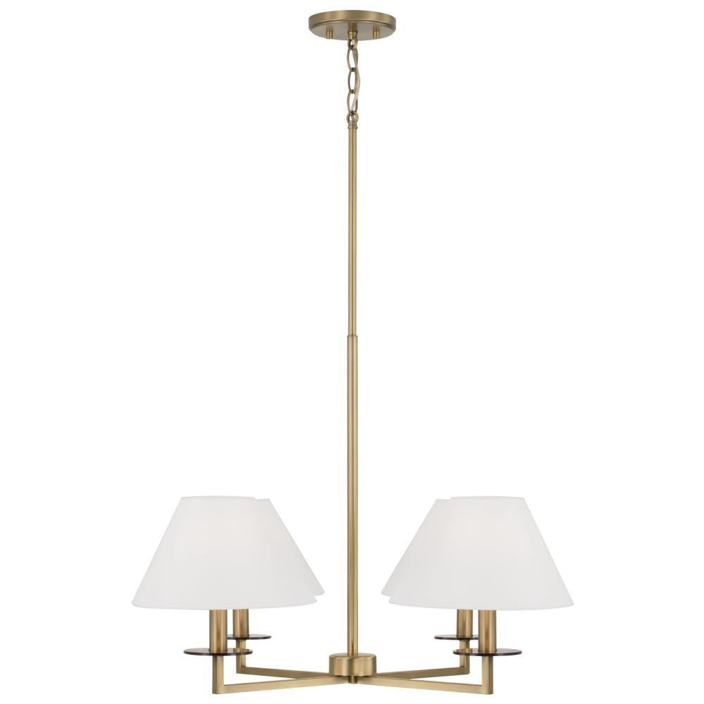 Capital 4-Light Chandelier in Aged Brass with White Fabric Stay-Straight Shades