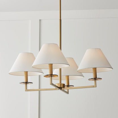 Capital 4-Light Chandelier in Aged Brass with White Fabric Stay-Straight Shades