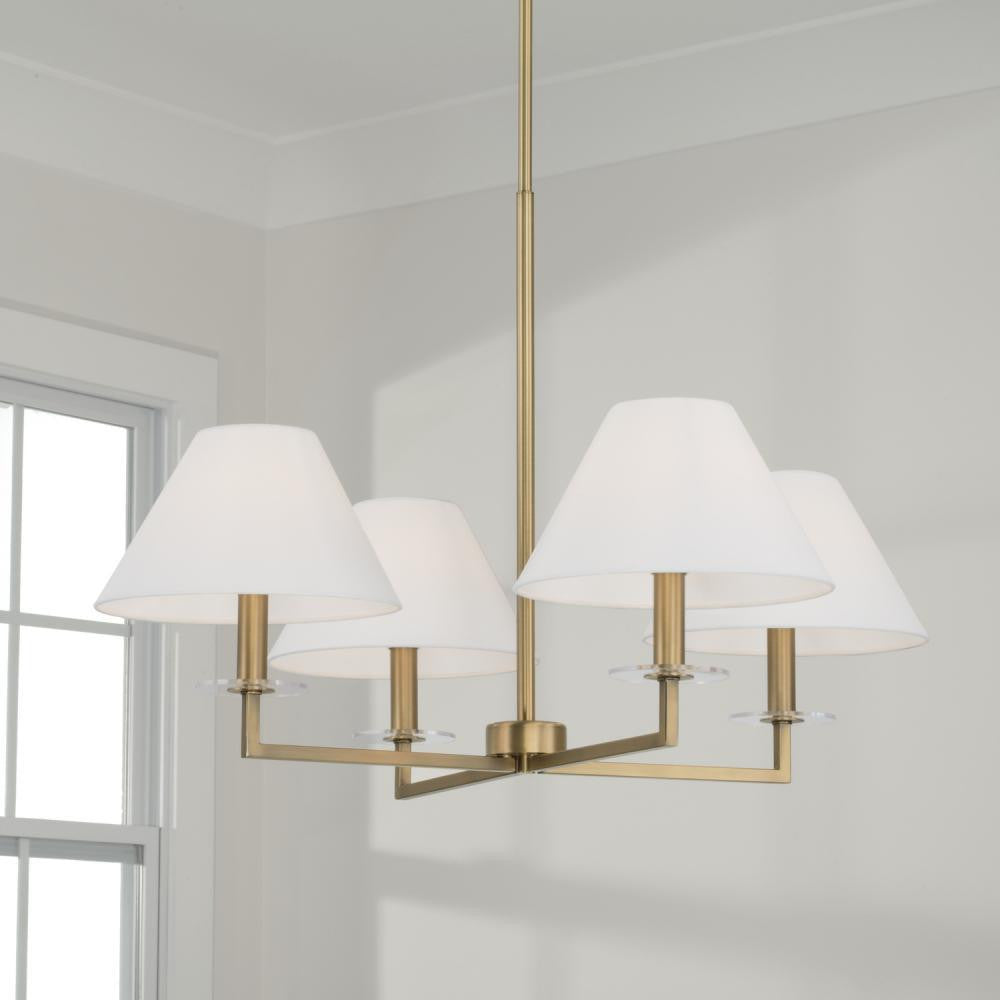 Capital 4-Light Chandelier in Aged Brass with White Fabric Stay-Straight Shades