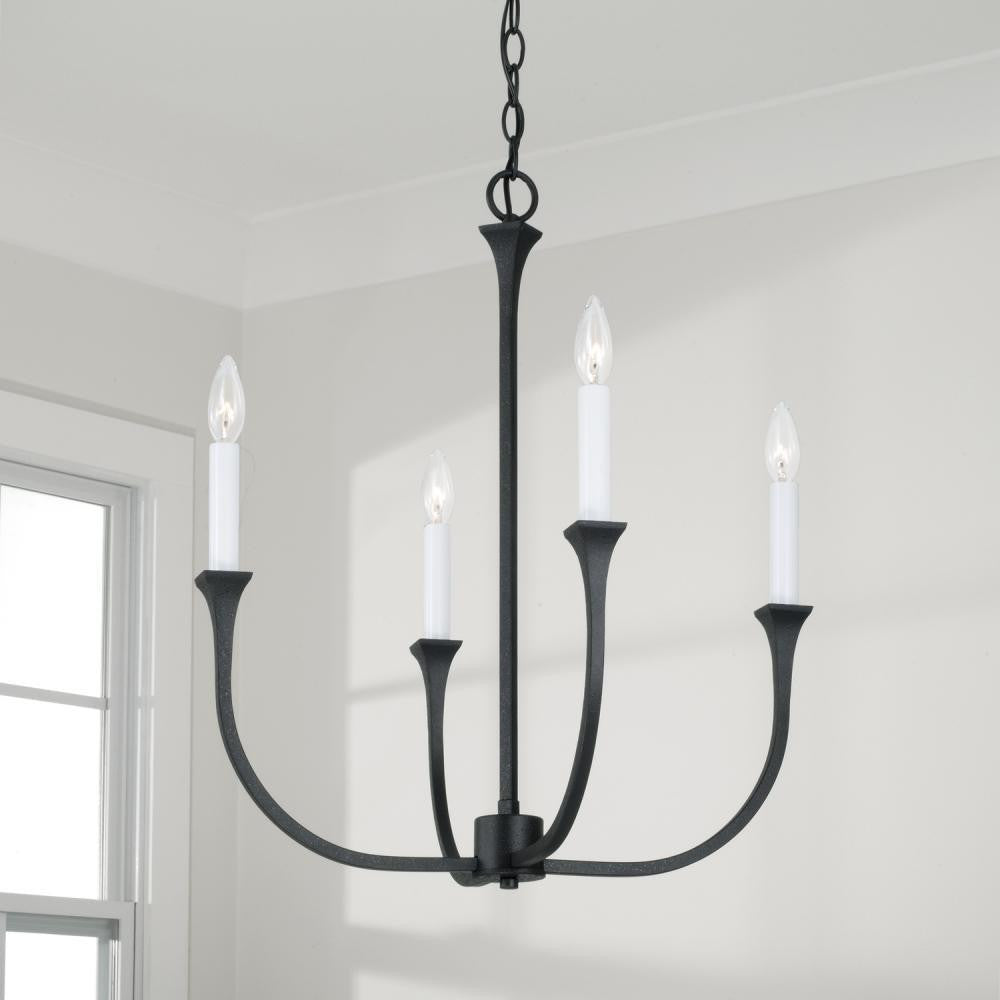 Capital 4-Light Chandelier in Black Iron with Interchangeable White or Black Iron Candle Sleeves