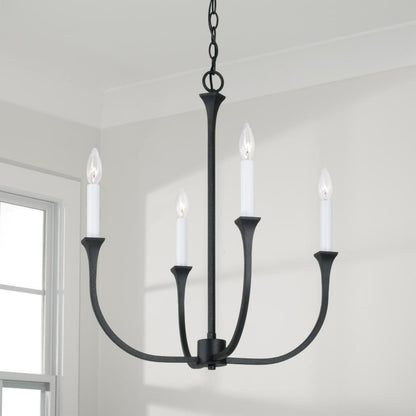 Capital 4-Light Chandelier in Black Iron with Interchangeable White or Black Iron Candle Sleeves