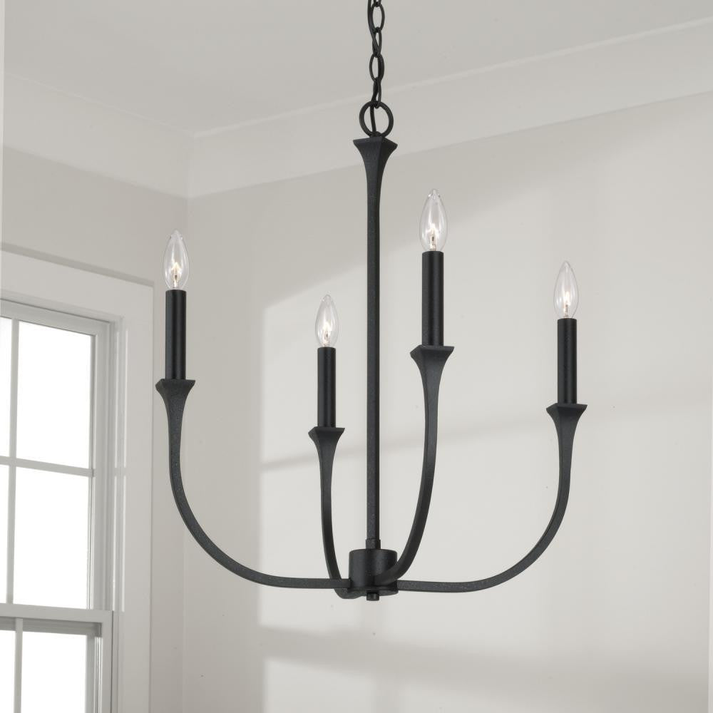 Capital 4-Light Chandelier in Black Iron with Interchangeable White or Black Iron Candle Sleeves