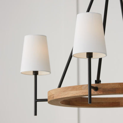 Capital 4-Light Chandelier in Matte Black and Mango Wood with Removable White Fabric Shades