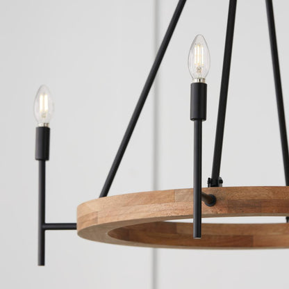 Capital 4-Light Chandelier in Matte Black and Mango Wood with Removable White Fabric Shades