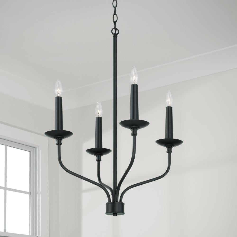 Capital 4-Light Chandelier in Matte Black with Interchangeable Faux Wood or Matte Black Candle Sleeves