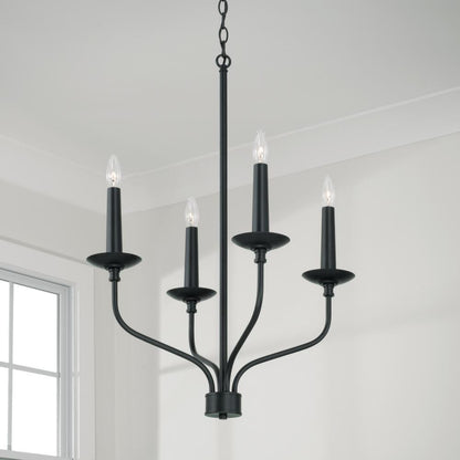 Capital 4-Light Chandelier in Matte Black with Interchangeable Faux Wood or Matte Black Candle Sleeves
