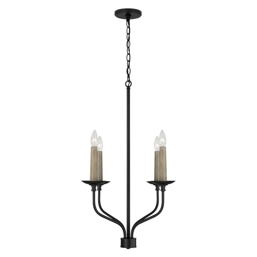 Capital 4-Light Chandelier in Matte Black with Interchangeable Faux Wood or Matte Black Candle Sleeves