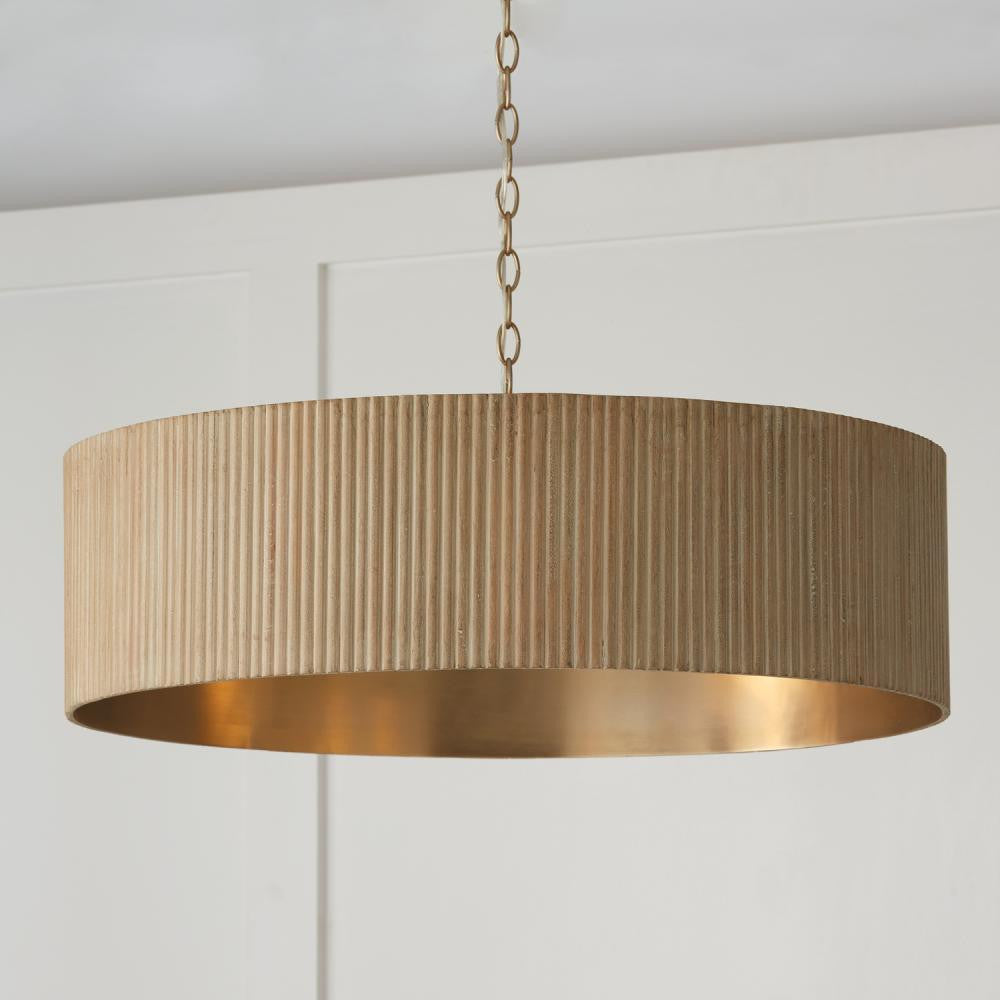 Capital 4-Light Chandelier in Matte Brass and Handcrafted Mango Wood in White Wash