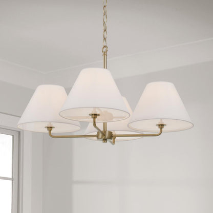Capital 4-Light Chandelier in Matte Brass with White Fabric Shades and Glass Diffusers