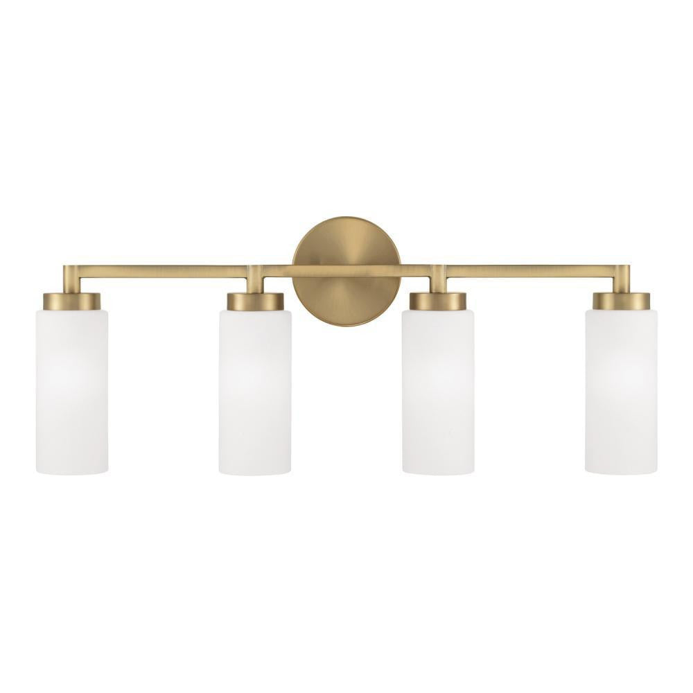 Capital 4-Light Cylindrical Vanity in Aged Brass with Faux Alabaster Glass