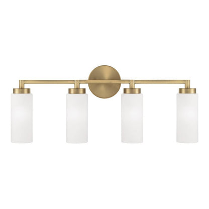 Capital 4-Light Cylindrical Vanity in Aged Brass with Faux Alabaster Glass