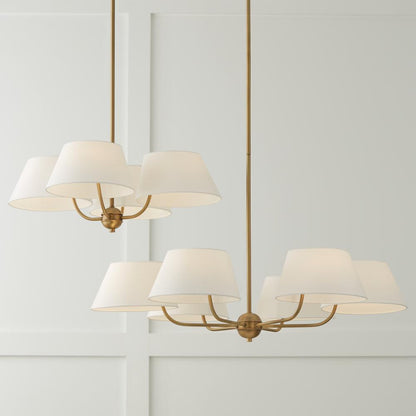 Capital 4-Light Low-Profile Chandelier Semi-Flush in Aged Brass with White Fabric Shades