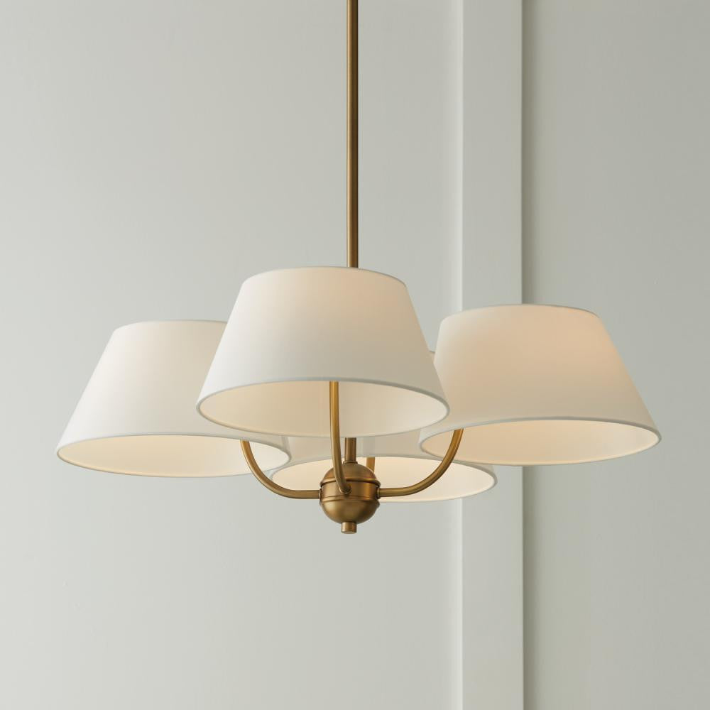 Capital 4-Light Low-Profile Chandelier Semi-Flush in Aged Brass with White Fabric Shades
