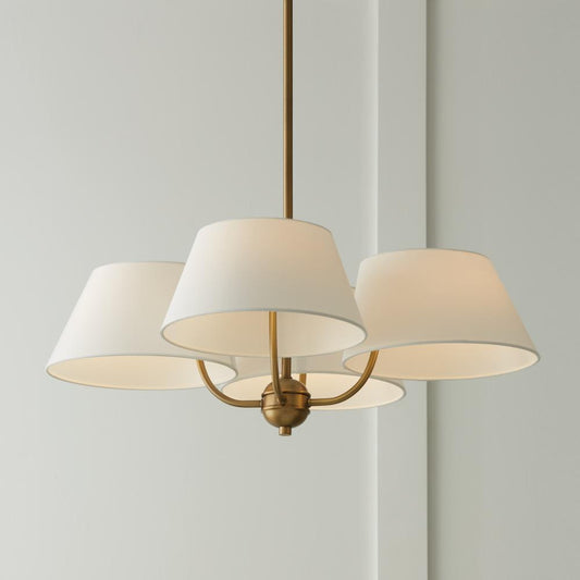Capital 4-Light Low-Profile Chandelier Semi-Flush in Aged Brass with White Fabric Shades