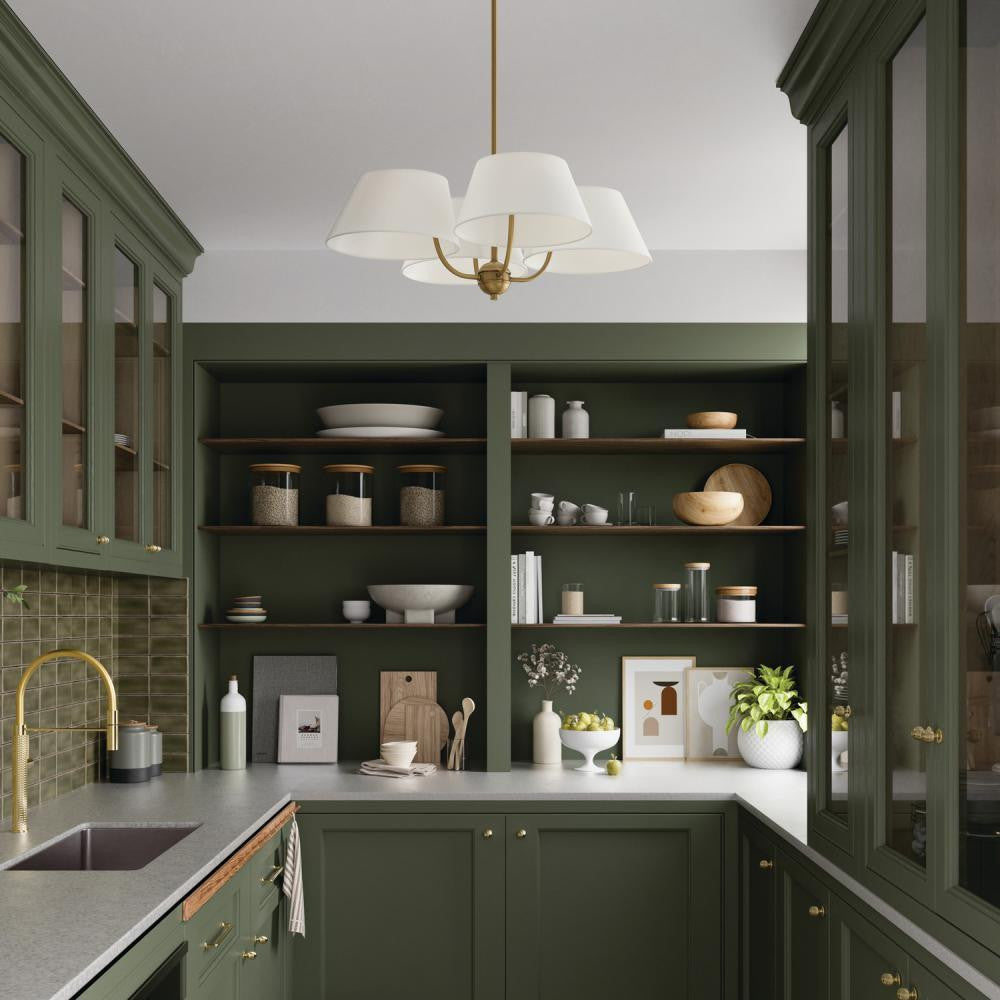 Capital 4-Light Low-Profile Chandelier Semi-Flush in Aged Brass with White Fabric Shades