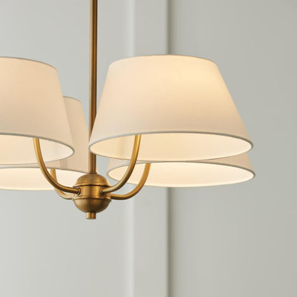 Capital 4-Light Low-Profile Chandelier Semi-Flush in Aged Brass with White Fabric Shades
