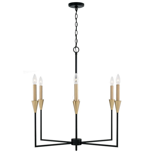 Capital 6-Light Chandelier in Black and Aged Brass with Interchangeable White or Aged Brass Candle Sleeves