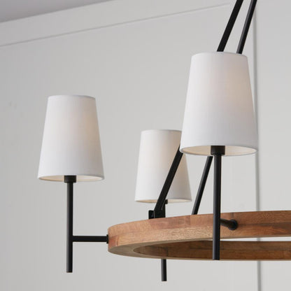 Capital 6-Light Chandelier in Matte Black and Mango Wood with Removable White Fabric Shades