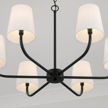 Capital 6-Light Chandelier in Matte Black with White Fabric Stay-Straight Shades