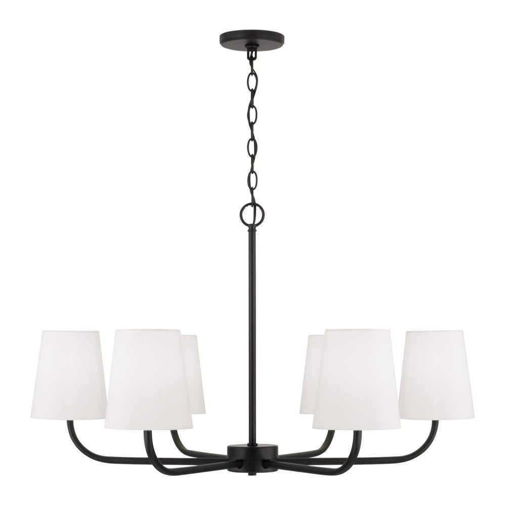 Capital 6-Light Chandelier in Matte Black with White Fabric Stay-Straight Shades