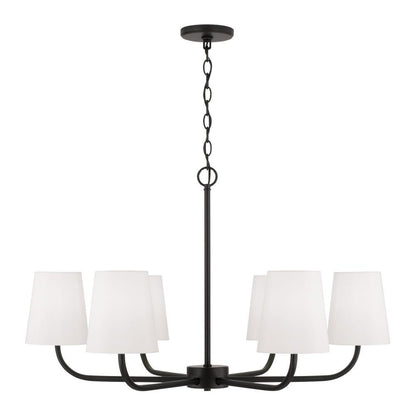 Capital 6-Light Chandelier in Matte Black with White Fabric Stay-Straight Shades