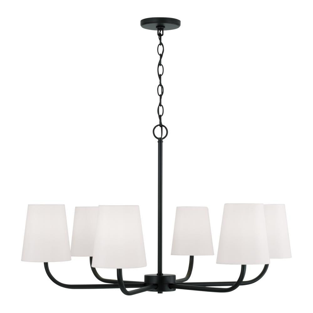 Capital 6-Light Chandelier in Matte Black with White Fabric Stay-Straight Shades