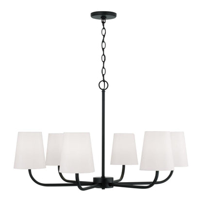 Capital 6-Light Chandelier in Matte Black with White Fabric Stay-Straight Shades