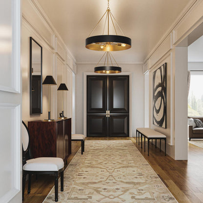 Capital 6-Light Modern Circular Metal Chandelier in Matte Black with Painted Matte Brass Interior