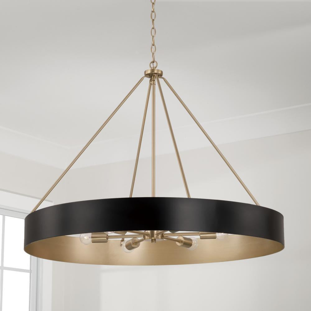 Capital 6-Light Modern Circular Metal Chandelier in Matte Black with Painted Matte Brass Interior