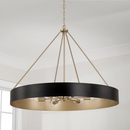 Capital 6-Light Modern Circular Metal Chandelier in Matte Black with Painted Matte Brass Interior