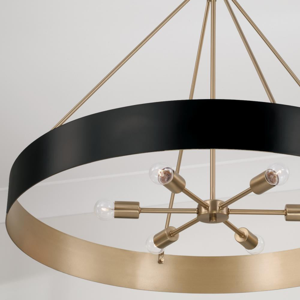 Capital 6-Light Modern Circular Metal Chandelier in Matte Black with Painted Matte Brass Interior
