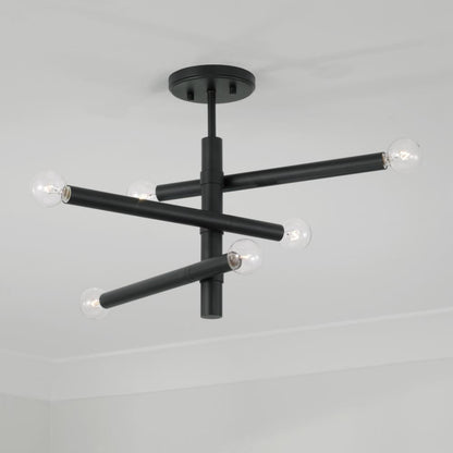Capital 6-Light Modern Sputnik Semi-Flush in Matte Black