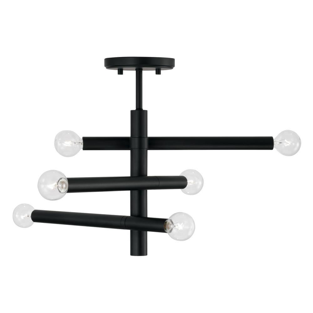Capital 6-Light Modern Sputnik Semi-Flush in Matte Black Matte Black