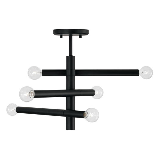 Capital 6-Light Modern Sputnik Semi-Flush in Matte Black Matte Black