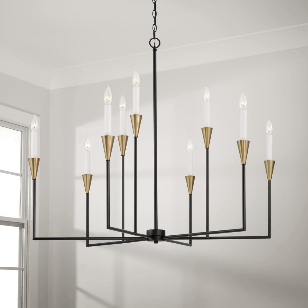 Capital 8-Light Chandelier in Black and Aged Brass with Interchangeable White or Aged Brass Candle Sleeves