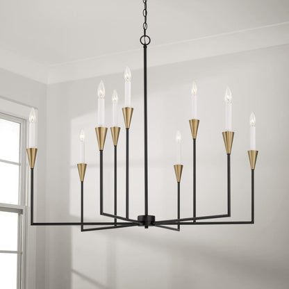 Capital 8-Light Chandelier in Black and Aged Brass with Interchangeable White or Aged Brass Candle Sleeves
