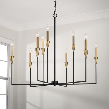 Capital 8-Light Chandelier in Black and Aged Brass with Interchangeable White or Aged Brass Candle Sleeves