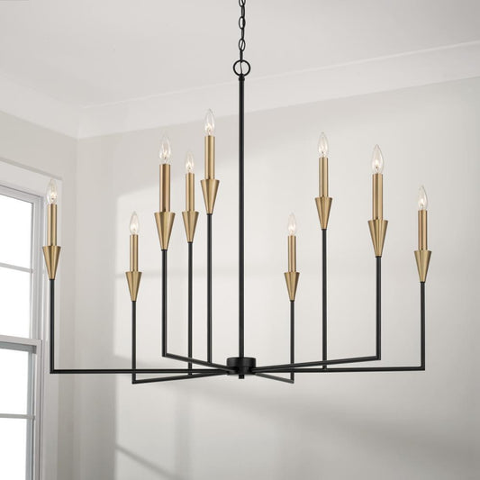 Capital 8-Light Chandelier in Black and Aged Brass with Interchangeable White or Aged Brass Candle Sleeves