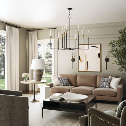 Capital 8-Light Chandelier in Black and Aged Brass with Interchangeable White or Aged Brass Candle Sleeves
