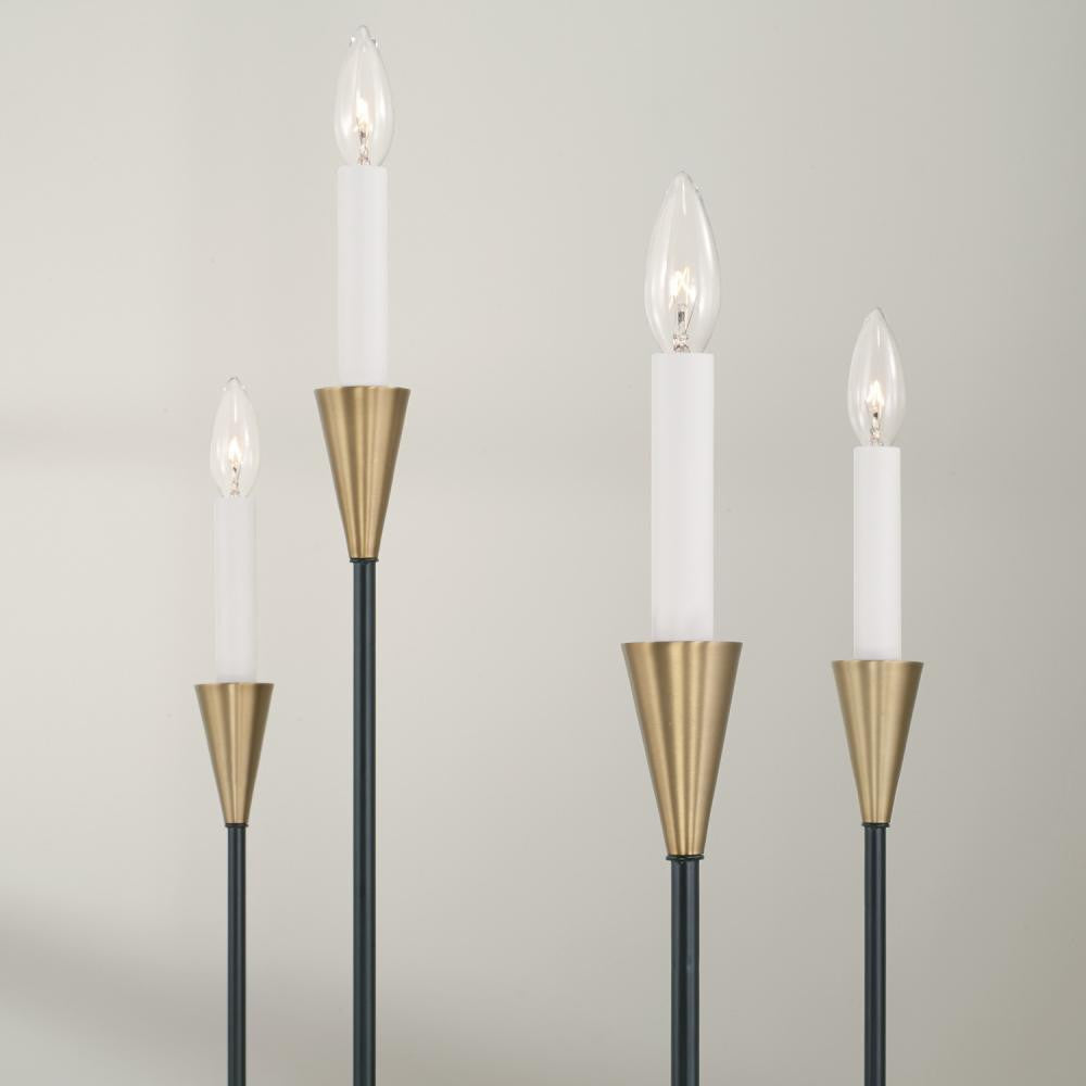 Capital 8-Light Chandelier in Black and Aged Brass with Interchangeable White or Aged Brass Candle Sleeves