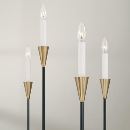 Capital 8-Light Chandelier in Black and Aged Brass with Interchangeable White or Aged Brass Candle Sleeves