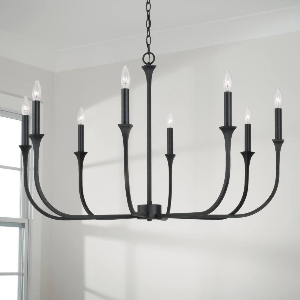 Capital 8-Light Chandelier in Black Iron with Interchangeable White or Black Iron Candle Sleeves
