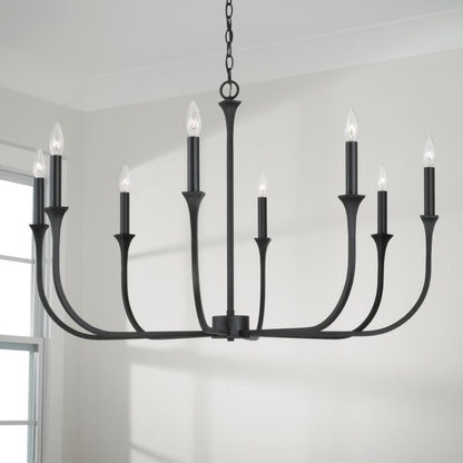 Capital 8-Light Chandelier in Black Iron with Interchangeable White or Black Iron Candle Sleeves